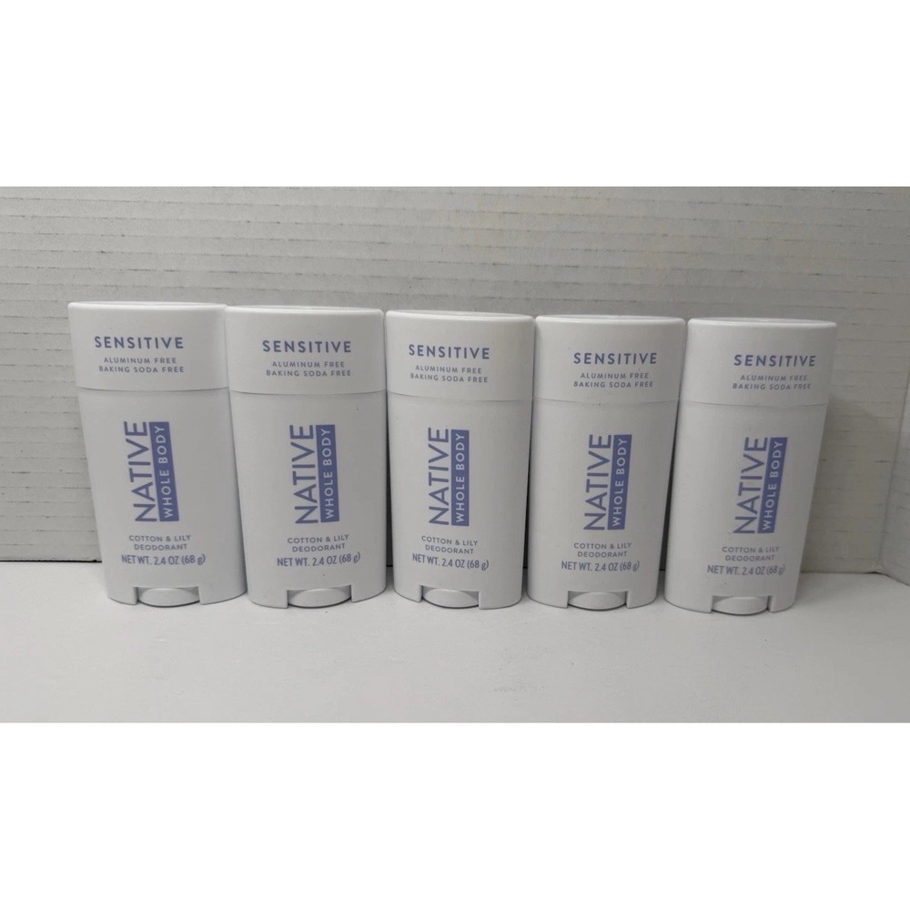 Lot Of 5 New Native Sensitive Body Cotton & Lily Deodorant Solid 2.65Oz